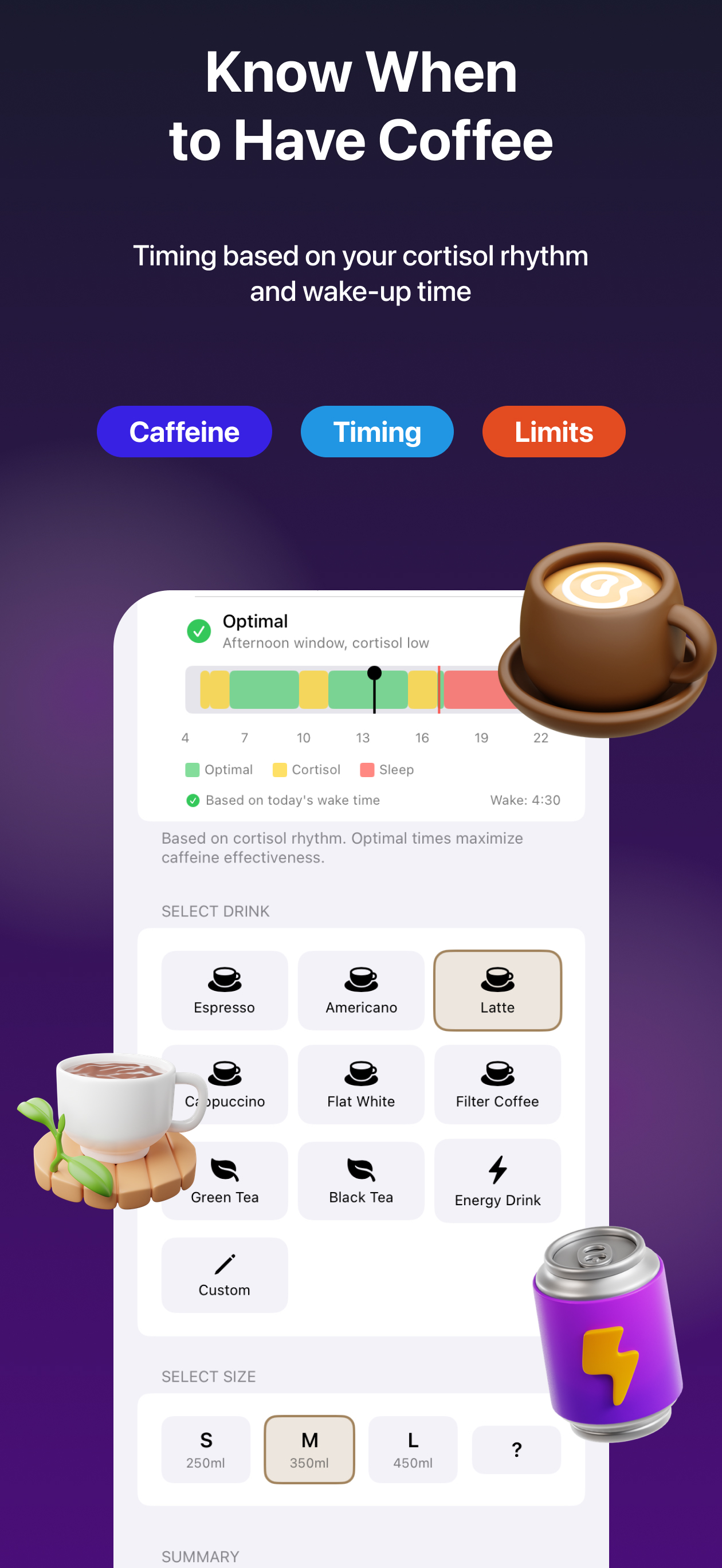 Caffeine tracking with optimal timing